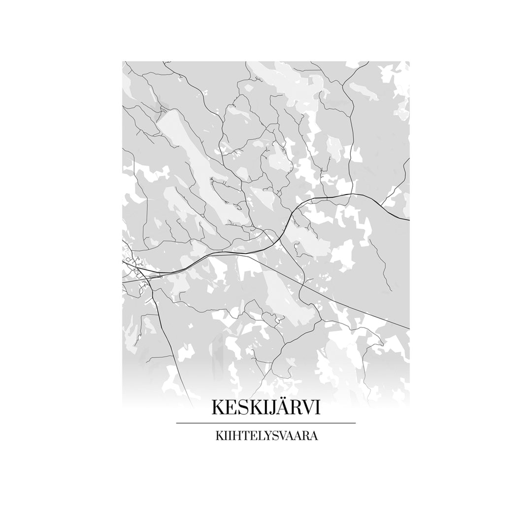 Keskijärvi, Kiihtelysvaara-karttataulu: mustavalkoinen katukartta kaupungin katuverkosta