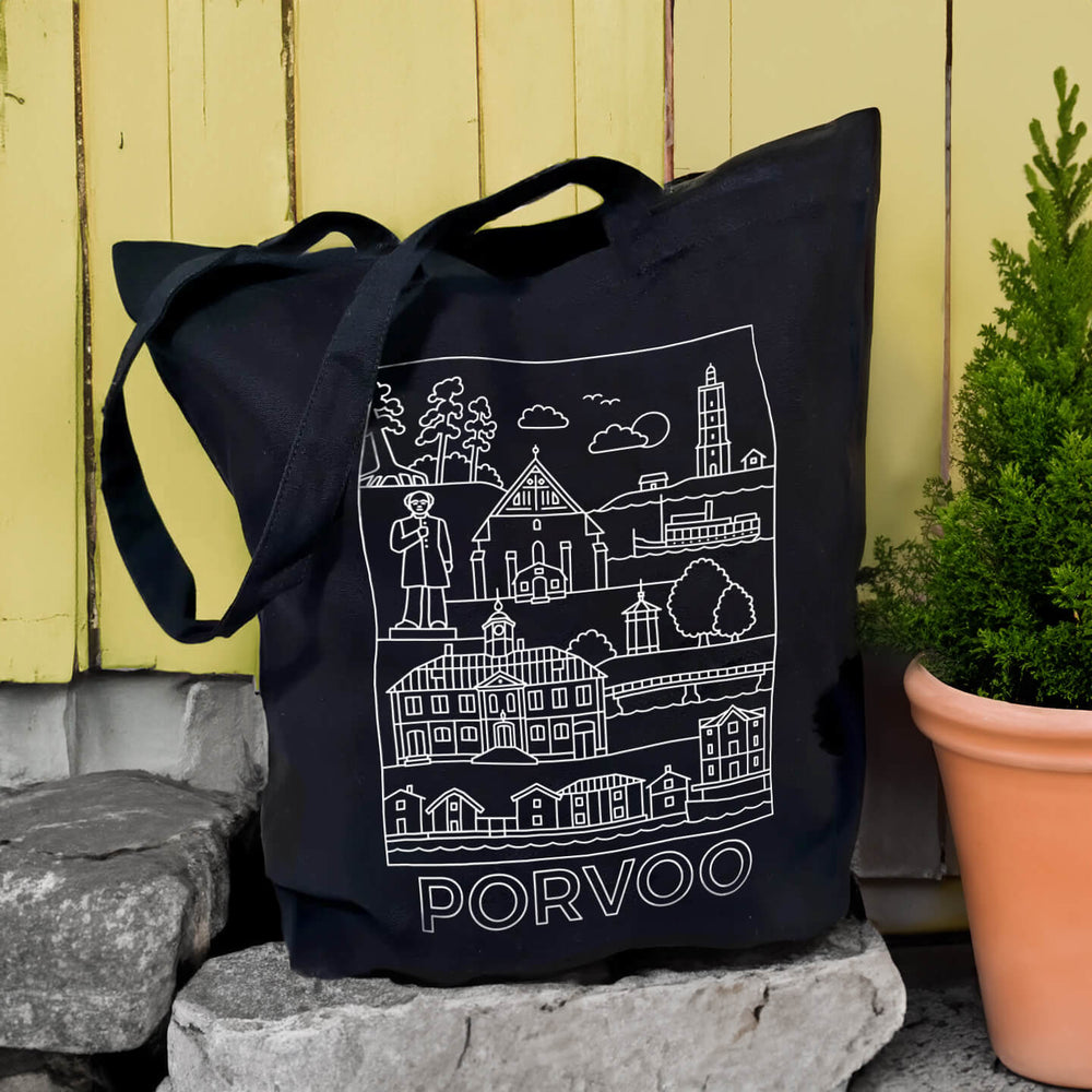 Porvoo -nähtävyydet kangaskassi ulkona