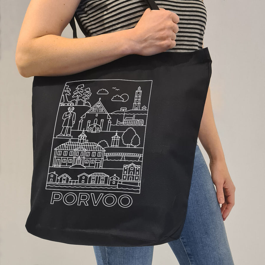 Porvoo -nähtävyydet kangaskassi olalla