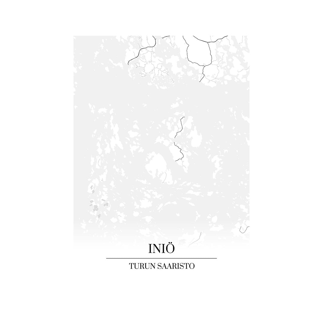 Iniö (Turun saaristo)-karttataulu: mustavalkoinen katukartta kaupungin katuverkosta