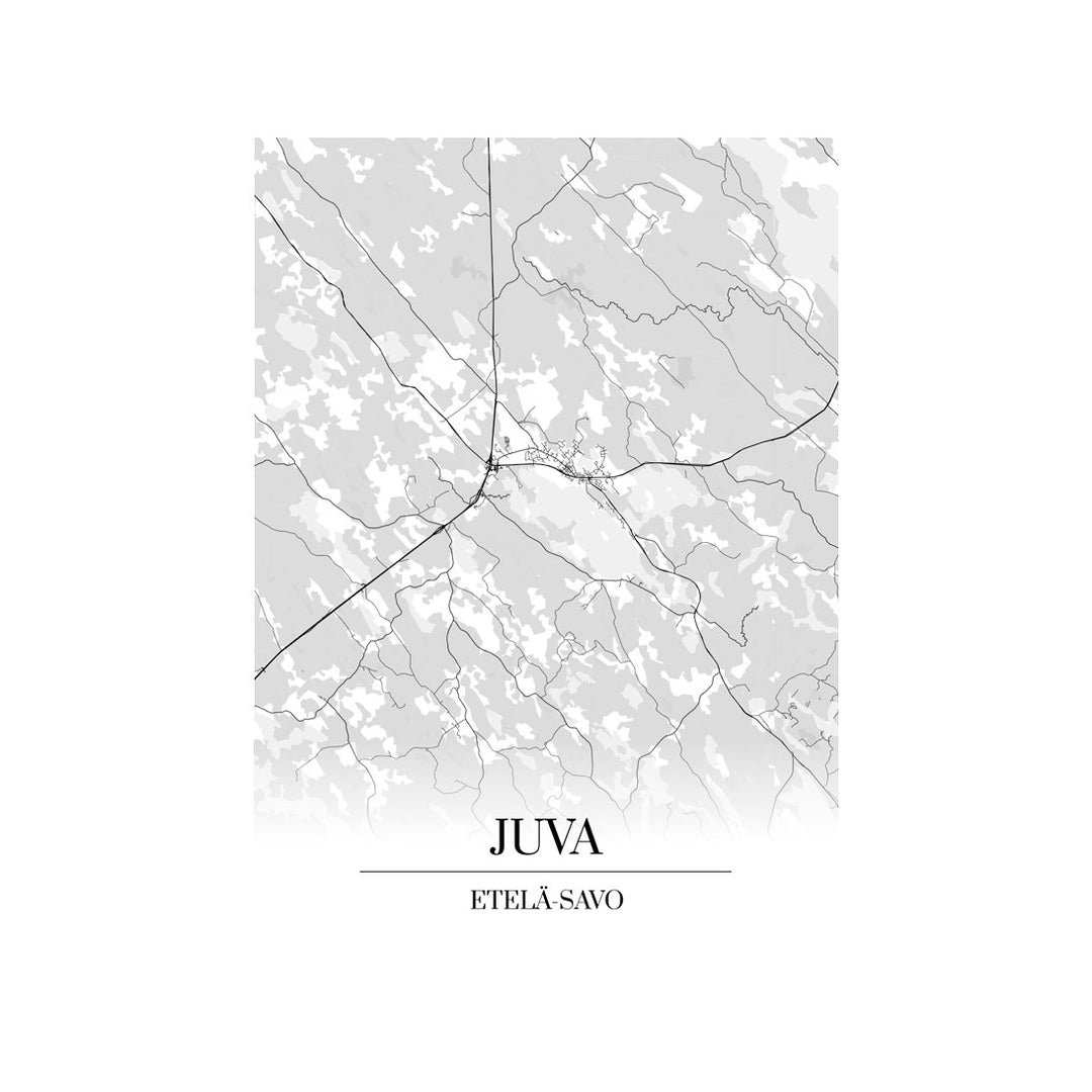 Juva-karttataulu: mustavalkoinen katukartta kaupungin katuverkosta