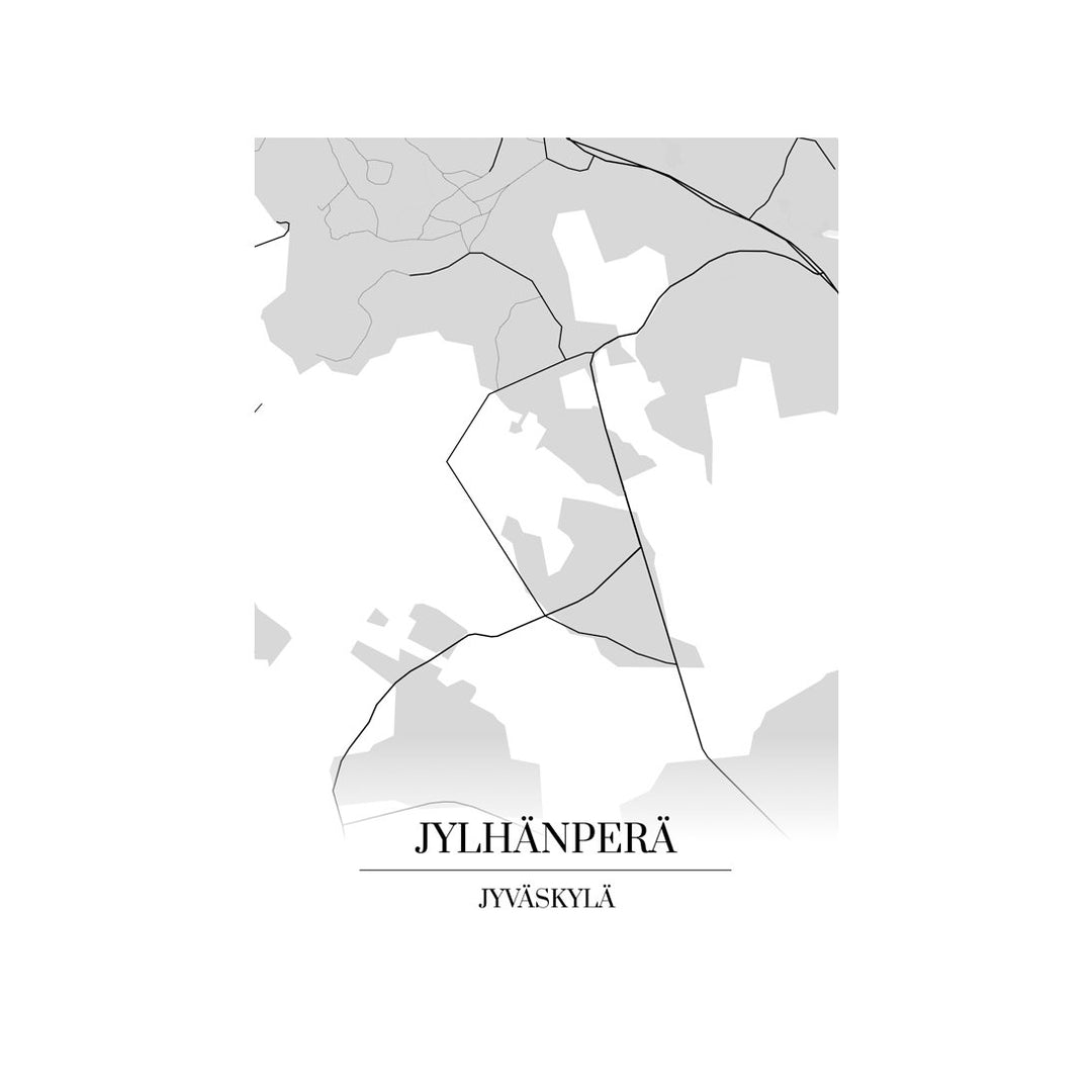Jylhänperä-karttataulu: mustavalkoinen katukartta kaupungin katuverkosta