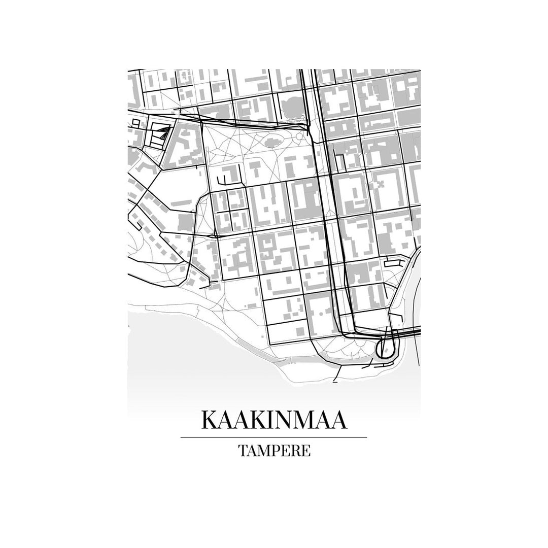 Kaakinmaa-karttataulu: mustavalkoinen katukartta kaupungin katuverkosta