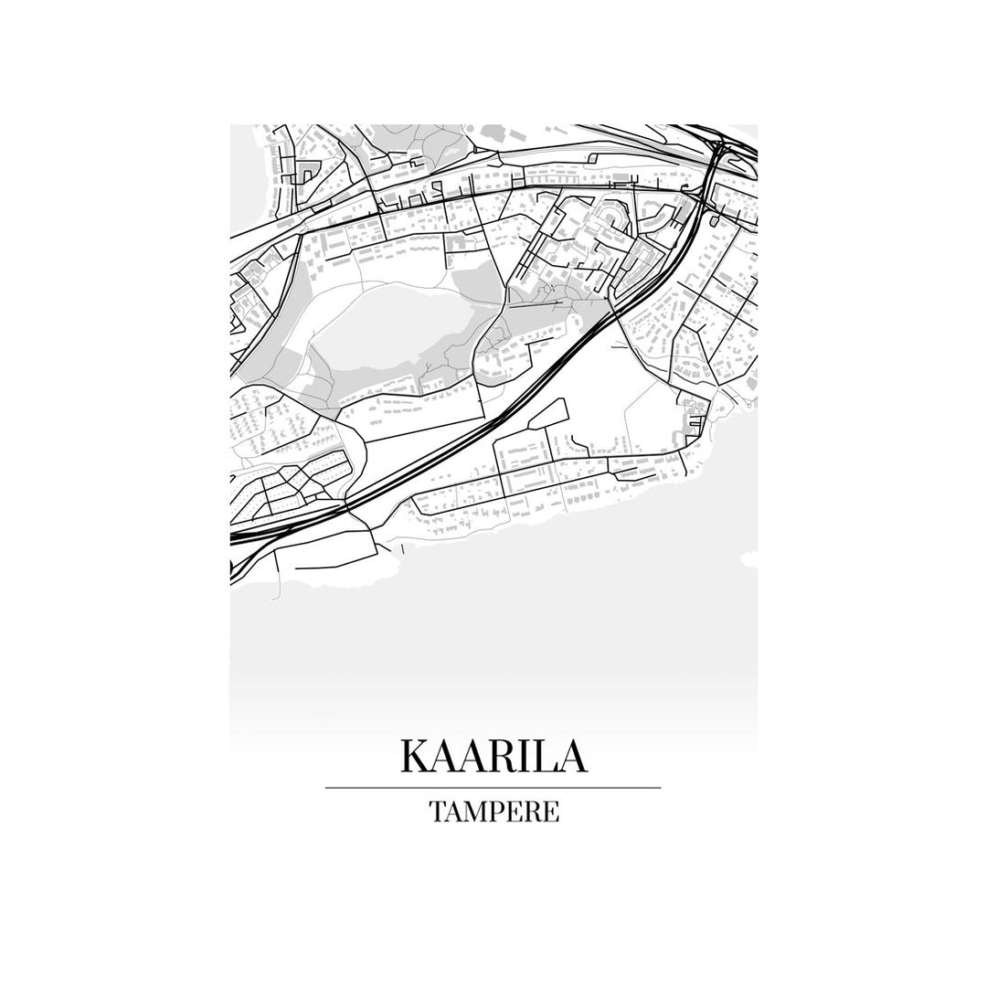 Kaarila-karttataulu: mustavalkoinen katukartta kaupungin katuverkosta