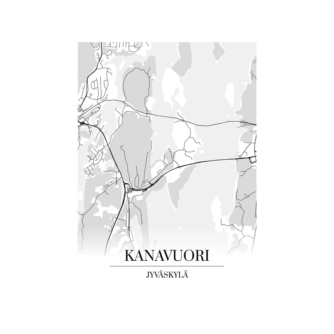 Kanavuori-karttataulu: mustavalkoinen katukartta kaupungin katuverkosta