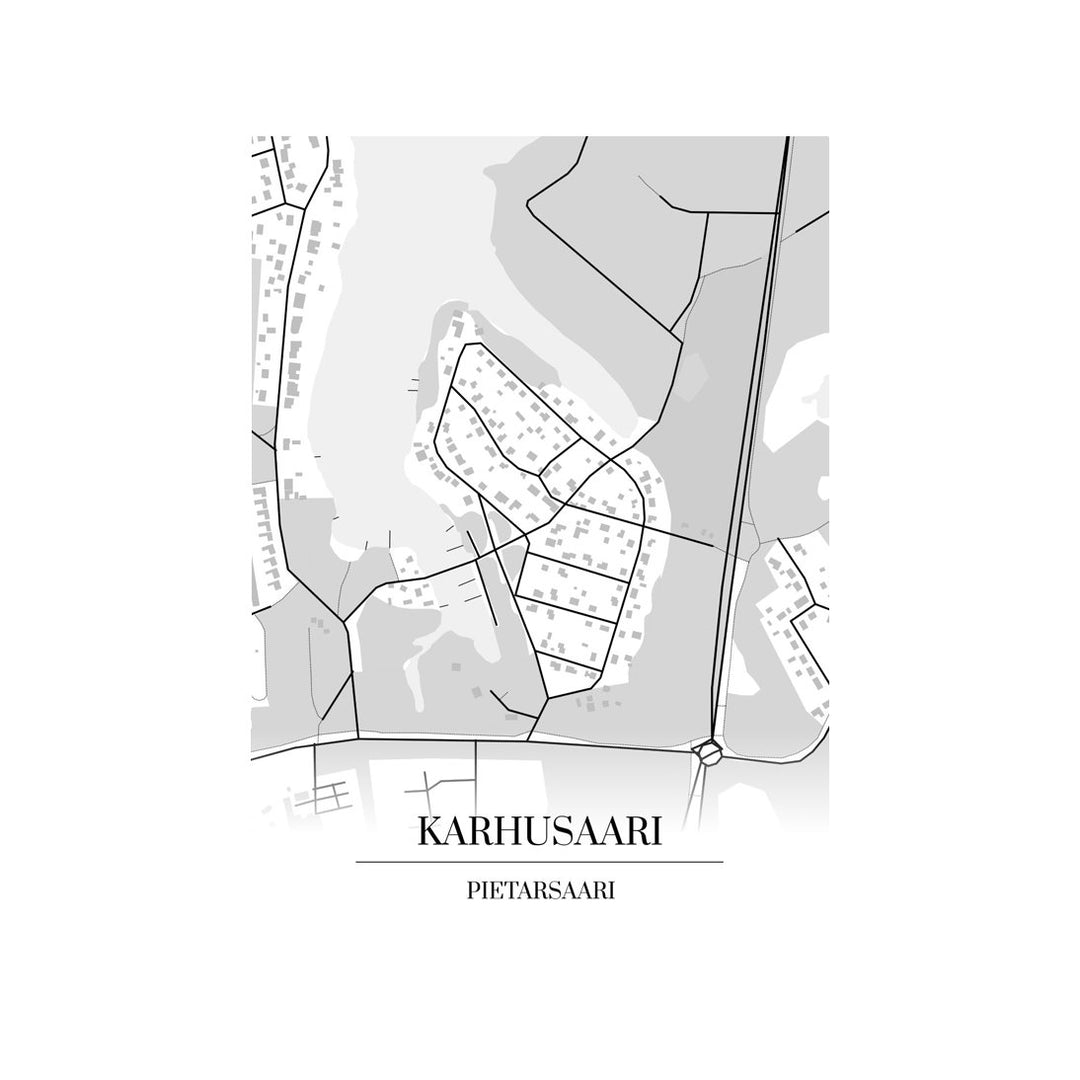 Karhusaari, Pietarsaari-karttataulu: mustavalkoinen katukartta kaupungin katuverkosta