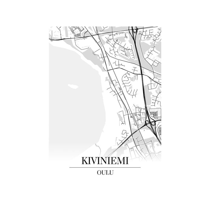 Kiviniemi-karttataulu: mustavalkoinen katukartta kaupungin katuverkosta
