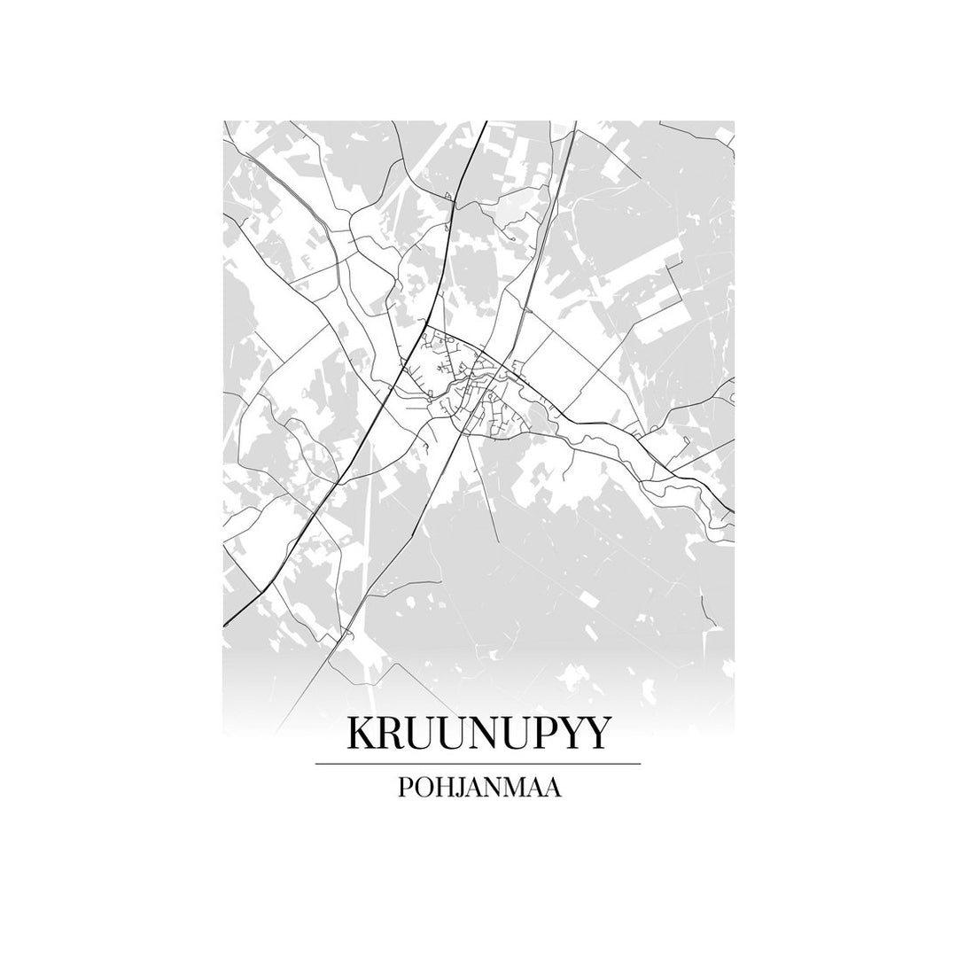 Kruunupyy-karttataulu: mustavalkoinen katukartta kaupungin katuverkosta