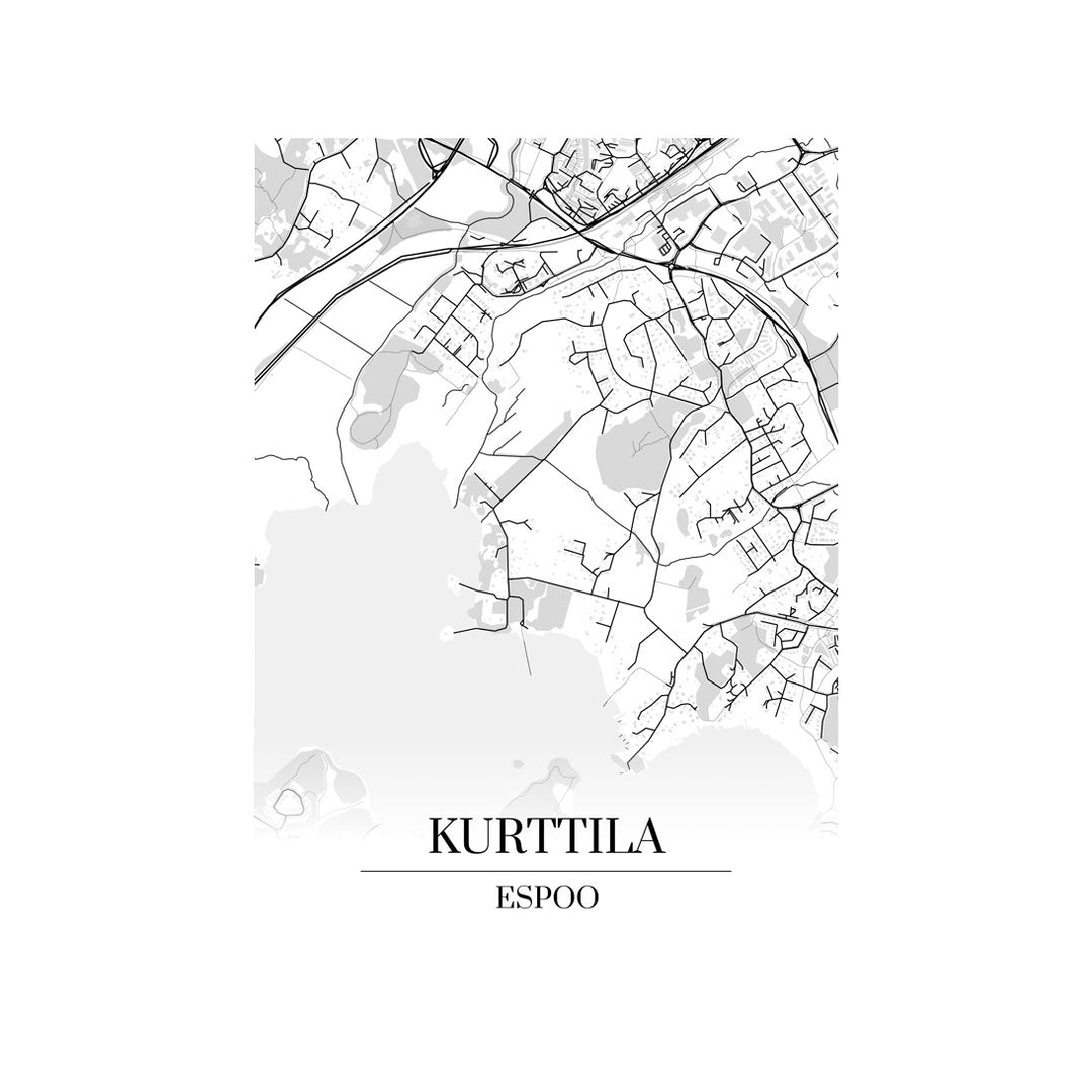 Kurttila-karttataulu: mustavalkoinen katukartta kaupungin katuverkosta