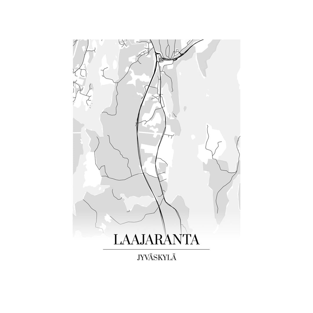 Laajaranta-karttataulu: mustavalkoinen katukartta kaupungin katuverkosta