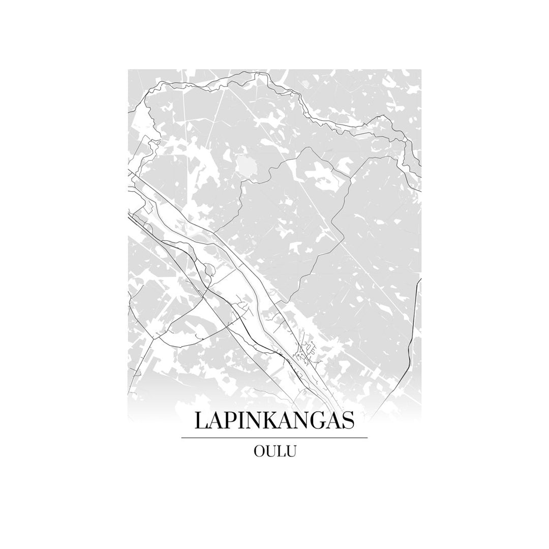 Lapinkangas-karttataulu: mustavalkoinen katukartta kaupungin katuverkosta