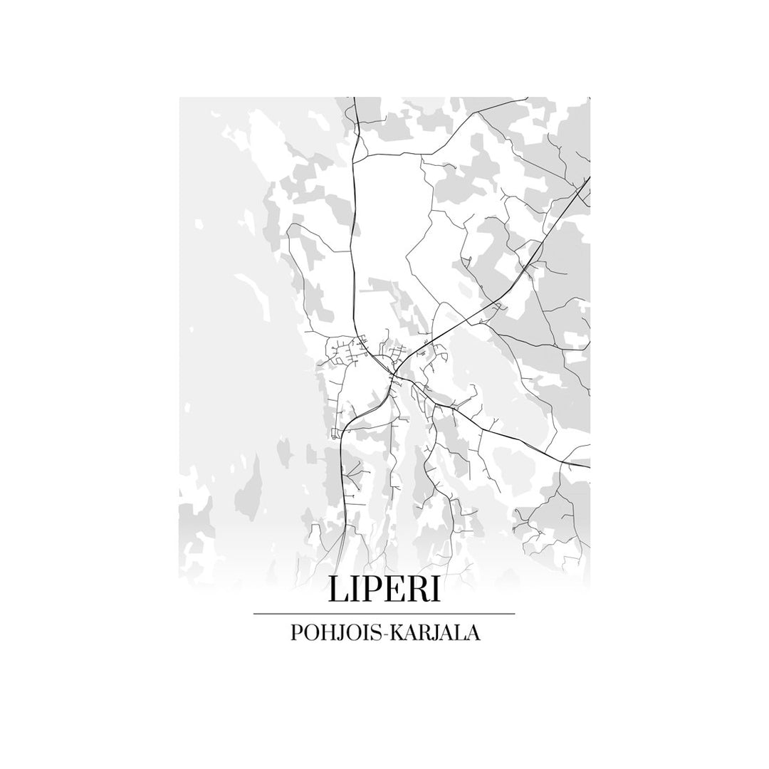 Liperi-karttataulu: mustavalkoinen katukartta kaupungin katuverkosta