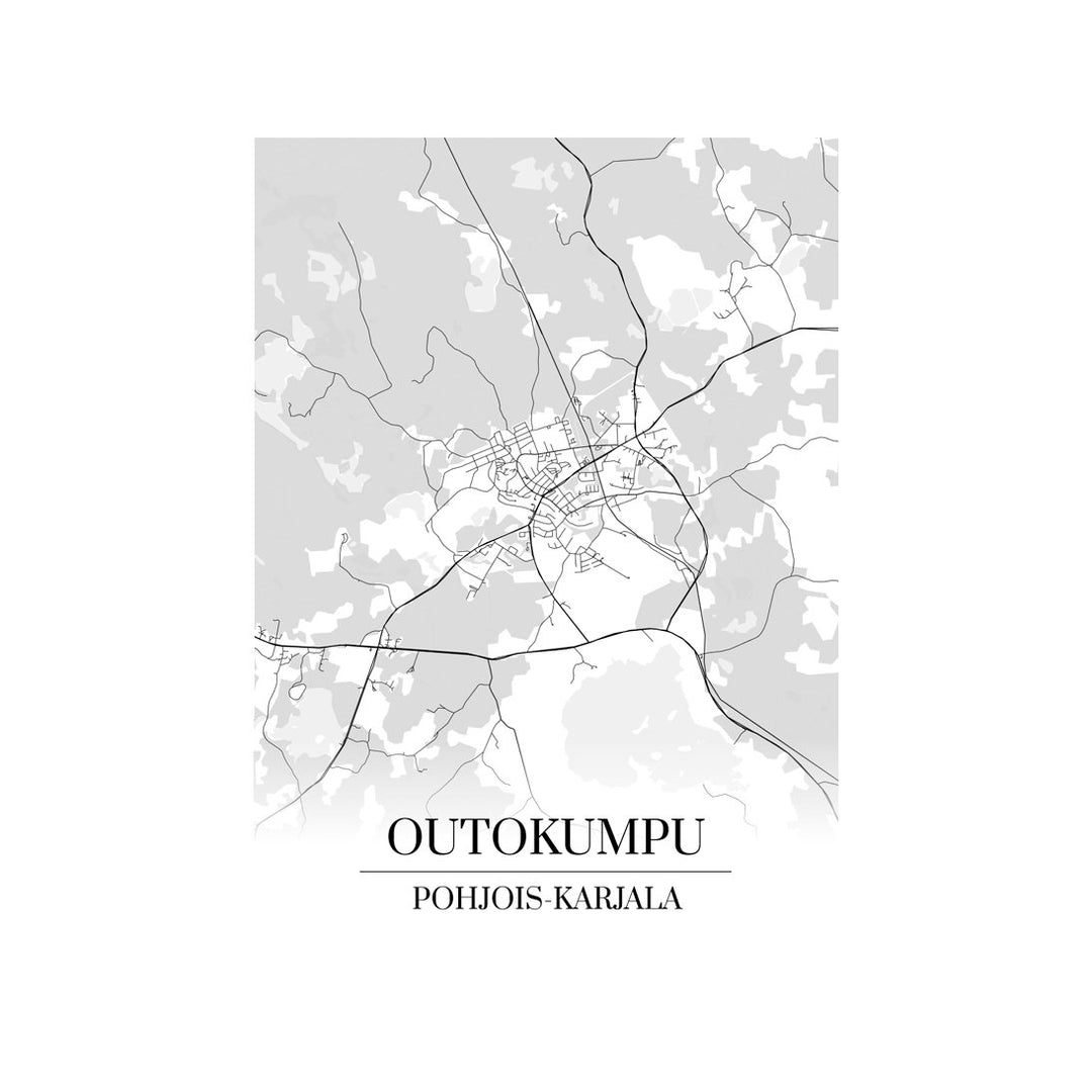 Outokumpu-karttataulu: mustavalkoinen katukartta kaupungin katuverkosta
